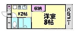 マリンハイツ2号棟 1Kの間取図画像