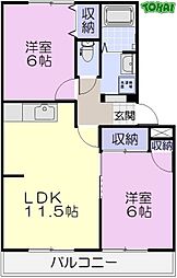 サンライズガーデン 3階2LDKの間取り