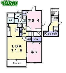 近鉄山田線 松ヶ崎駅 徒歩16分の賃貸アパート 2階2LDKの間取り