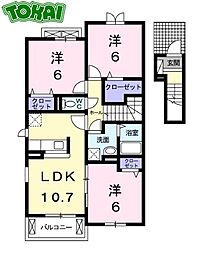 近鉄山田線 松阪駅 徒歩22分の賃貸アパート 2階3LDKの間取り