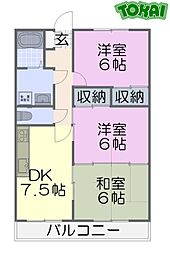 ラフィネ・ドミール 3階3DKの間取り