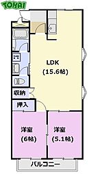 セピアガーデン 2階2LDKの間取り