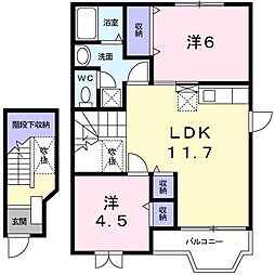 近鉄山田線 松阪駅 徒歩24分の賃貸アパート 2階2LDKの間取り