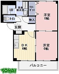 Surplus　Two　MURATA　A棟 1階2DKの間取り