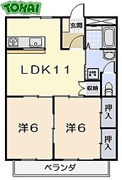 シェルブール 1階2LDKの間取り