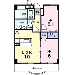 近鉄山田線 松阪駅 徒歩20分の賃貸マンション 2階2LDKの間取り