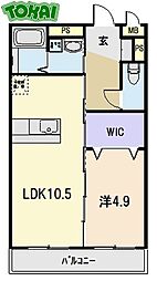 リジエール21 2階1LDKの間取り