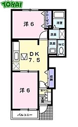 JR紀勢本線 六軒駅 徒歩14分の賃貸アパート 1階2DKの間取り