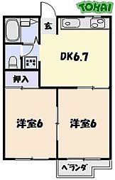 リバーストーン 2階2DKの間取り
