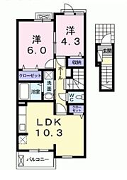 JR紀勢本線 徳和駅 徒歩29分の賃貸アパート 2階2LDKの間取り