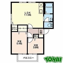 カーサ久保 2階2LDKの間取り