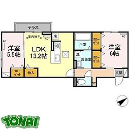 ディーシャンブル大黒田 II 1階2LDKの間取り