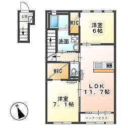 近鉄山田線 松ヶ崎駅 徒歩23分の賃貸アパート 2階2LDKの間取り