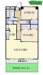 風の杜北館 4階2LDKの間取り