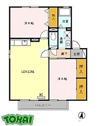 メゾンベール・コーヤA棟 2階2LDKの間取り