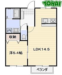 アンソレイユ 2階1LDKの間取り