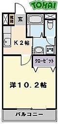 アクア松阪A 1階1Kの間取り