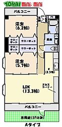 風の杜北館 2階2LDKの間取り