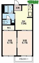 サンステージ花岡 2DKの間取図画像