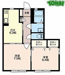 グランデール泉D 2DKの間取図画像