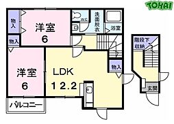 JR紀勢本線 六軒駅 徒歩19分の賃貸アパート 2階2LDKの間取り