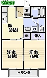 ガーデンピスケスA 2DKの間取図画像