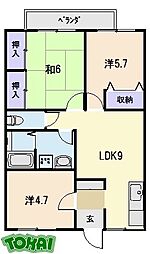鎌田旭ハイム 3LDKの間取図画像