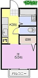ダンケタカミヤ2 1Kの間取図画像