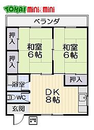 金谷コーポ 1階2DKの間取り