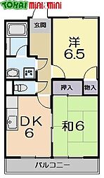 クリスタルガーデンエミナース 3階2DKの間取り