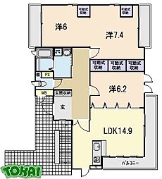 Ｍ’ｓコルテ 2階3LDKの間取り