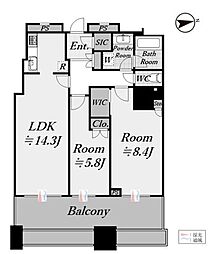 クレストプライムタワー芝 2LDKの間取図画像