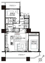 パークタワー東京フロント 2LDKの間取図画像