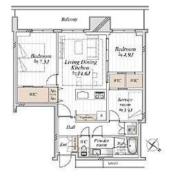 リガーレ日本橋人形町 2SLDKの間取図画像