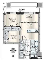 コンシェリア西新宿タワーズウエスト 2LDKの間取図画像