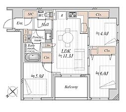 サンウッド東京茅場町パークフロント 3LDKの間取図画像