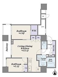 ワールドシティタワーズアクアタワーA4棟 2LDKの間取図画像
