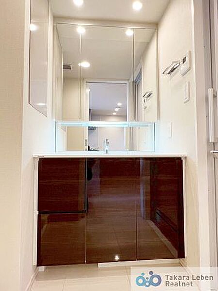 一日の始まりと終わりは洗面化粧台から。清潔感と機能性を備えたパウダールームです。