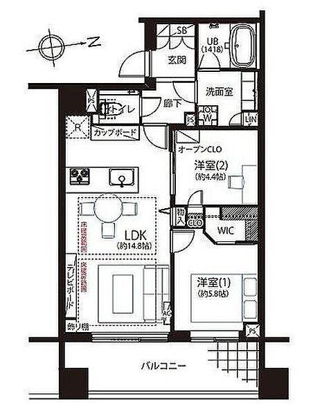 会話をしながらお料理が楽しめる人気の対面式キッチン。各所に収納を設けており荷物が多い方も安心です。