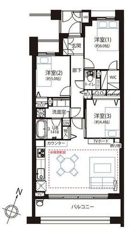 3階部分、陽当たり良い南東向きの3LDK。リノベーション済みの綺麗な室内です。