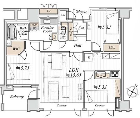 15.6帖のLDKは家族が集まっても窮屈さを感じない広さ、自然と家族が集まり会話が始まるそんなあたたかさが生まれる空間です。キッチンは独立キッチンでお料理に集中できます。
