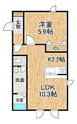仮称)鏡町アパート 1LDKの間取図画像
