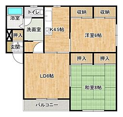 コーポ福 2LDKの間取図画像