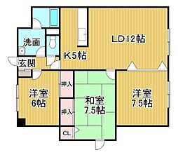 まるせん第2ハイム 3階3LDKの間取り