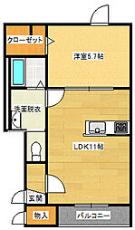 パルファンII 1階1LDKの間取り