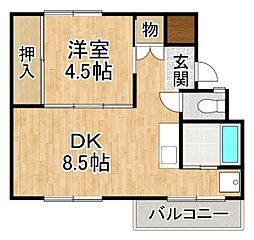 ビレッジハウス帯広2 1DKの間取図画像