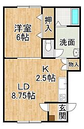 クレスト 2階1LDKの間取り
