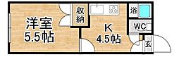 クレス東2条 1Kの間取図画像