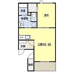 クレストIII 2階1LDKの間取り