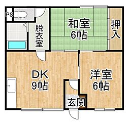 山崎マンション 2DKの間取図画像